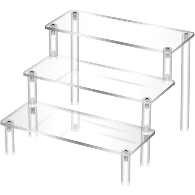 YYBD Acrylic Display Riser 3 Tier Clear Display Stand Rectangular Tiered Display Stand Cupcake Stand Holder Tabletop Display Riser Shelf for Figures Food Cosmetic Perfume Showcase Organizer Accessory