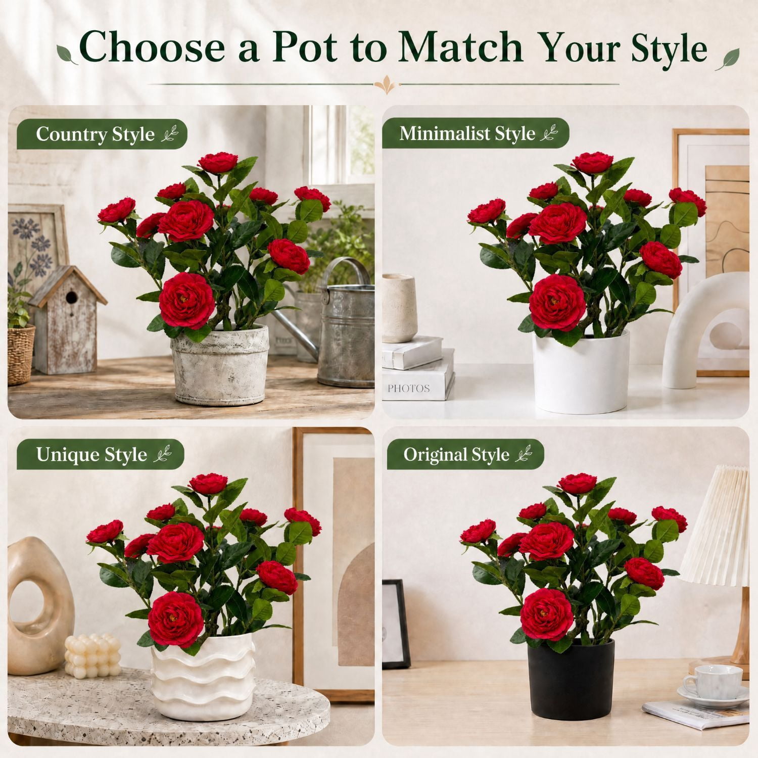 Easy4Home 1.6FT Artificial Flower Plant Fake Camellia Tree Potted Indoor, Red