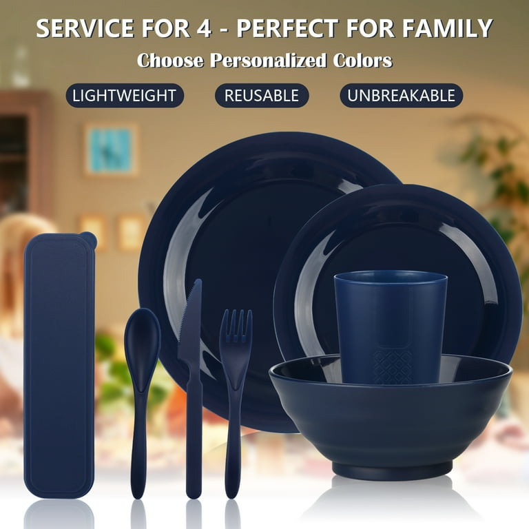 Mirdinner Unbreakable Plastic Dinnerware Set, 20pcs for 4, Plates