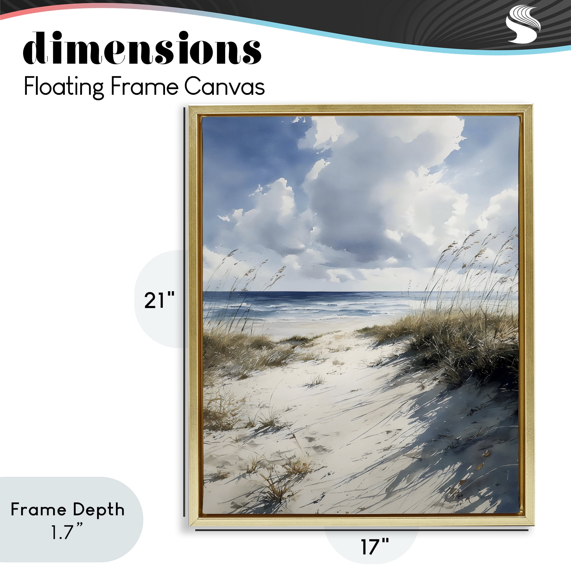 Stupell Industries Dune Beach at Midday Gold Framed Floater Canvas Wall Art, design by Franklyn Gregory