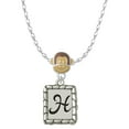 thumbnail image 1 of Delight Jewelry Silvertone Pebble Border Initial - H Mia Monkey Charm Necklace, 1 of 4