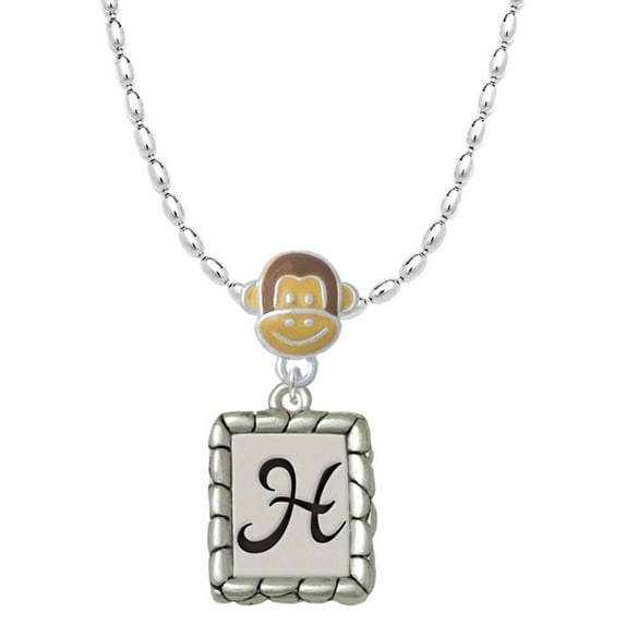 Delight Jewelry Silvertone Pebble Border Initial - H Mia Monkey Charm Necklace