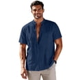 thumbnail image 2 of VBTAPA Mens Cotton Linen Cuban Guayabera Shirts Button Down Short Sleeve Shirt Hippie Summer Beach Vacation Shirts Navy XXL, 2 of 7