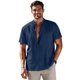 thumbnail image 1 of Ceisia Men's Stand-Collar Cotton-Linen Shirt Summer Loose Casual Short-Sleeve Button-Down Shirt Navy M Gifts, 1 of 6