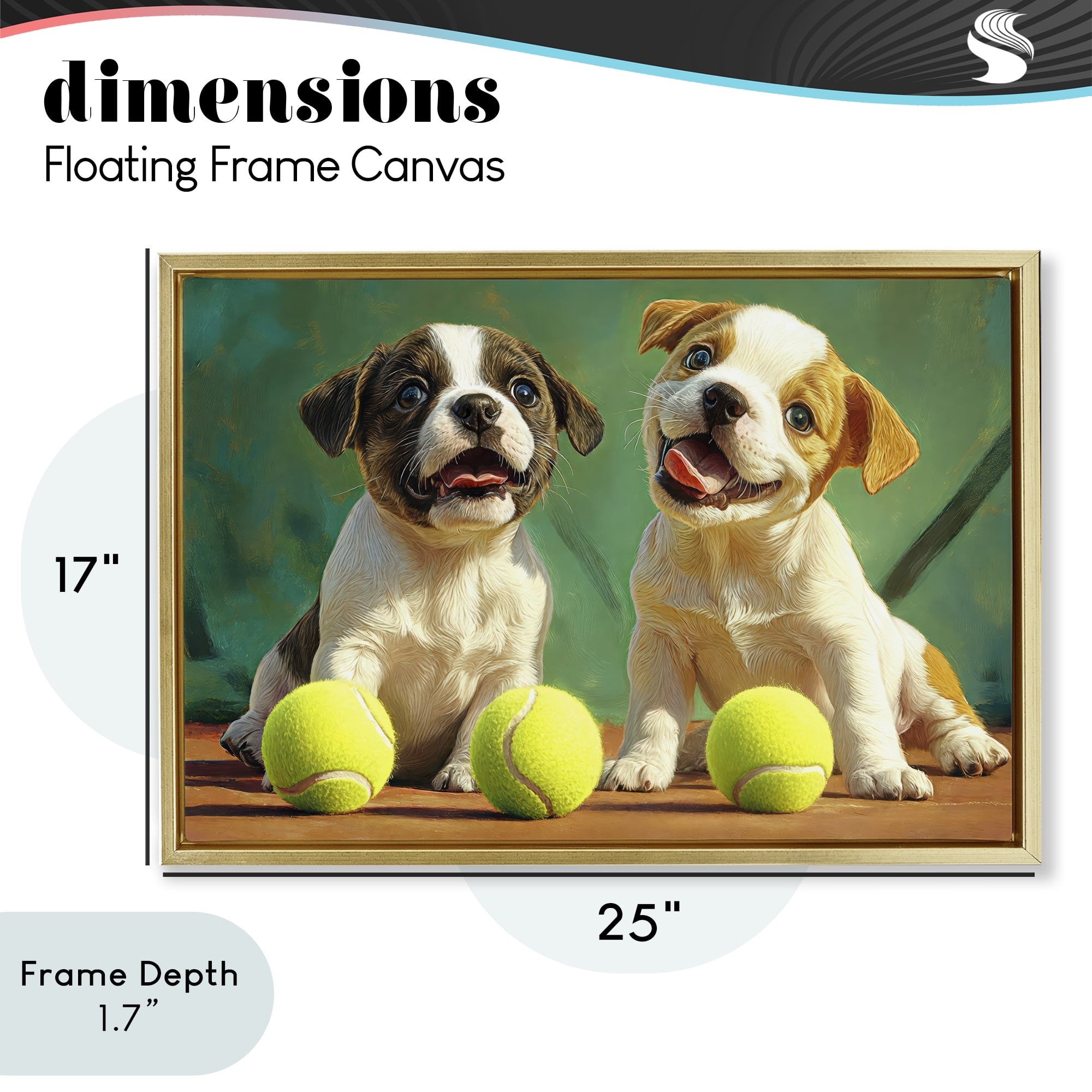 Stupell Industries Adorable Puppies with Tennis Balls Gold Framed Floater Canvas Wall Art, design by Imagine It Images