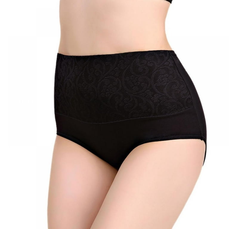 Women's Briefs Underwear Cotton High Waist Tummy Control Panties Rose  Jacquard Ladies Panty Multipack