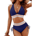 thumbnail image 1 of Bikini de Dos Piezas para Mujer, Cintura Alta, Cuello Halter, Traje de Baño Adelgazante, Azul Oscuro, Talla M, 1 of 7