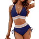 thumbnail image 1 of Bikini de Dos Piezas para Mujer, Cintura Alta, Cuello Halter, Traje de Baño Adelgazante, Azul Oscuro, Talla S, 1 of 7