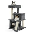 thumbnail image 4 of Pefilos 33" Modern Cat Tree for Adult Cats With Double Condos Spacious Perch Sisal Scratching Posts Cat Tower for Indoor Cats Climbing Ladder and Replaceable Dangling Balls, Gray, 4 of 12