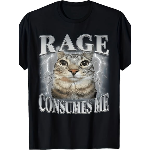 Rage Consumes Me Cat Print Graphic T-Shirt for Men Women Casual Cotton Short Sleeve Tee, Funny Shirts, Mens Graphic T-shirts, Cotton Tshirts for Men, 100% Cotton,