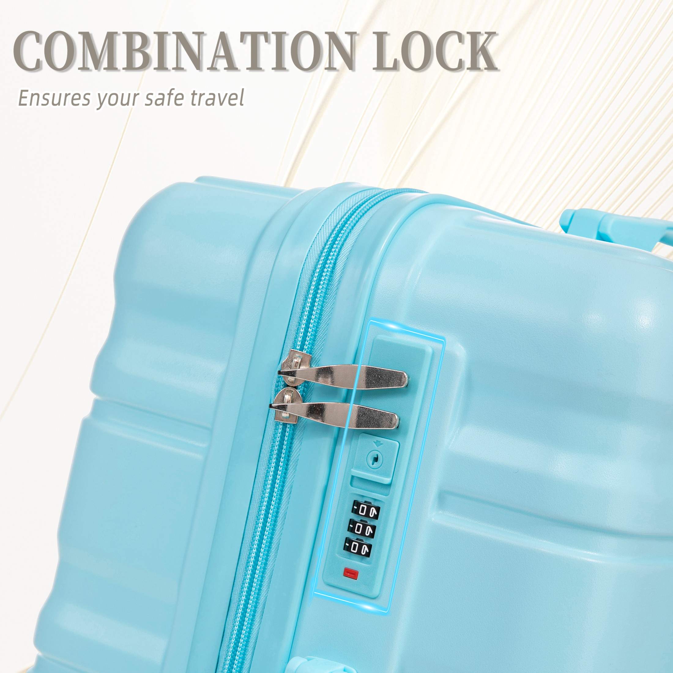 Noble House Lorven 3-Piece 20"/24"/28" ABS Hardshell Luggage Set with Combination Lock and Spinner Wheels, Blue