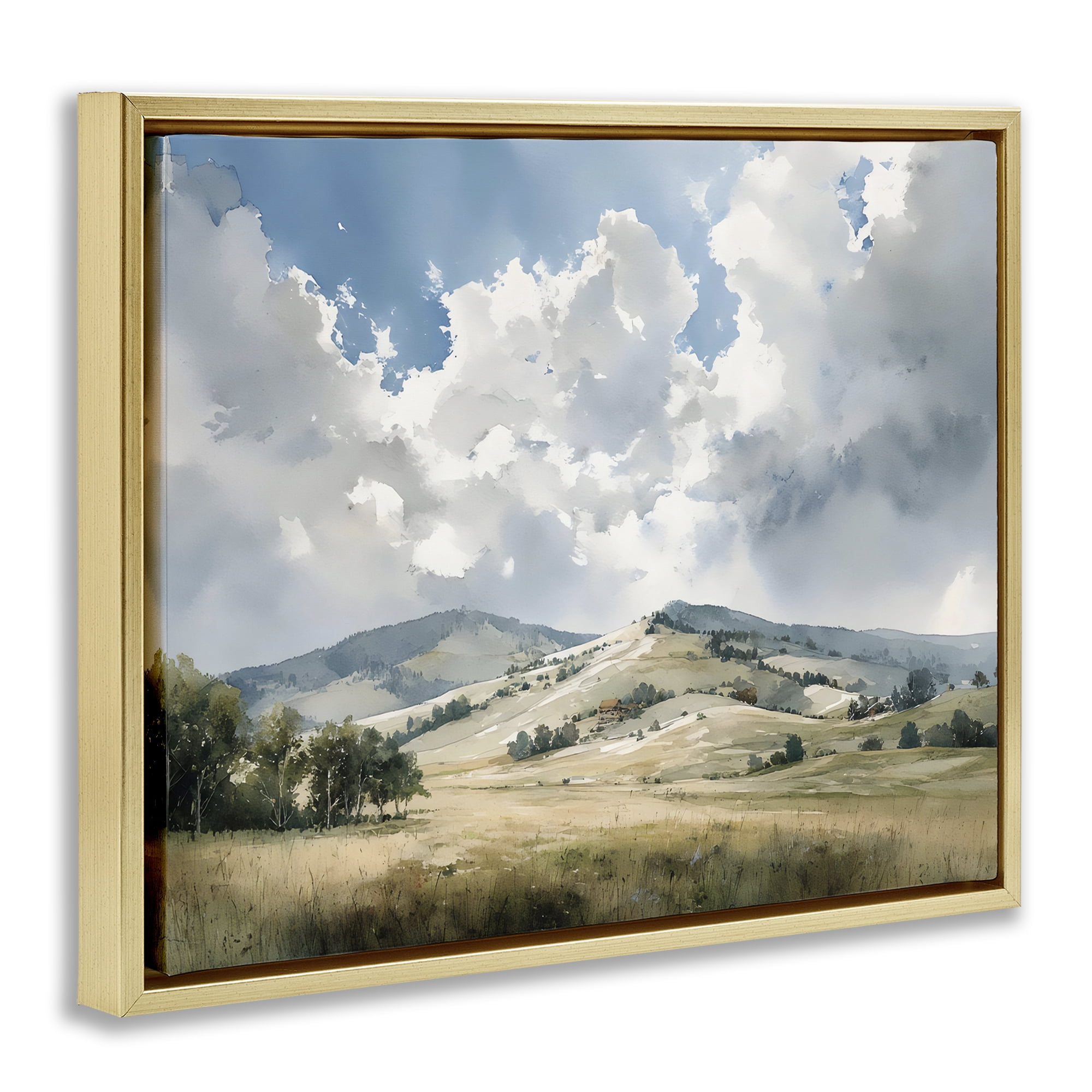 Stupell Industries Tranquil Hills Meadow Gold Framed Floater Canvas Wall Art, design by Franklyn Gregory
