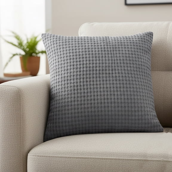 Mainstays Waffle Pillow Cover, 18" x 18", 2 pack, Soothing Grey