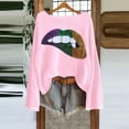 thumbnail image 2 of IWRICH Mardi Gras Shirts for Women Long Sleeve Crew Neck Lips Printed Sweatshirts Carnival Tops Spring Fashion Clothes Light Pink XXL, 2 of 3