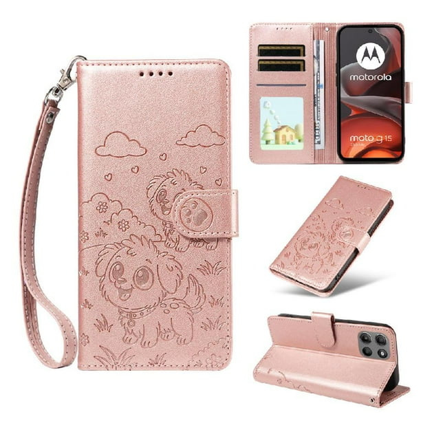 Funda Cartera GANGXUN con Diseño de Perrito en Relieve para Motorola Moto G15/G15 Power , Protección 360° con Ranuras y Correa Desmontable