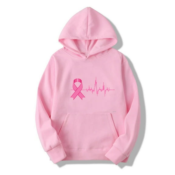 Craaazy Hoodies for Women Breast Cancer Awareness Pink Ribbon Hooded Sweatshirt Long Sleeve Hoodie with Pockets Bow Graphic Pullover Tops Gifts