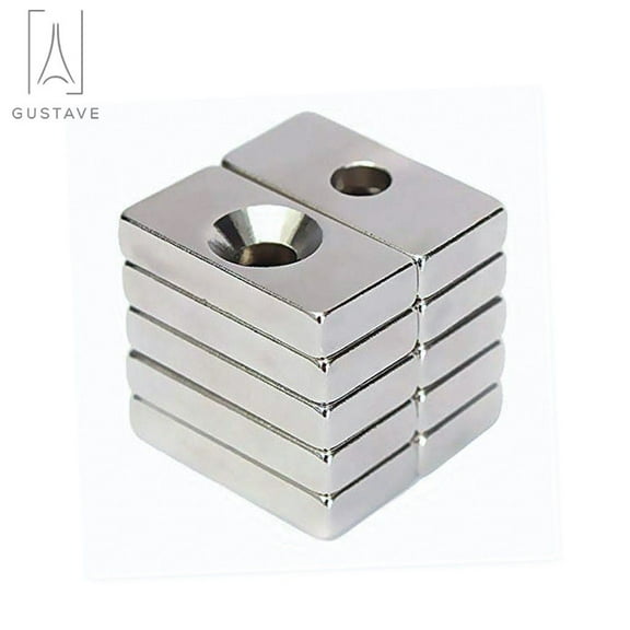 Gustave 100PCS Neodymium Countersunk Hole Magnets, 0.88 inch x 0.4 inch x 0.16 inch Strong Permanent Rare Earth Block Magnets N35 (Hole: 0.16 inch)