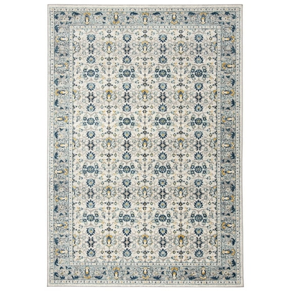 SAFAVIEH Madison Julian Floral Bordered Area Rug, Ivory/Navy, 5' x 7'