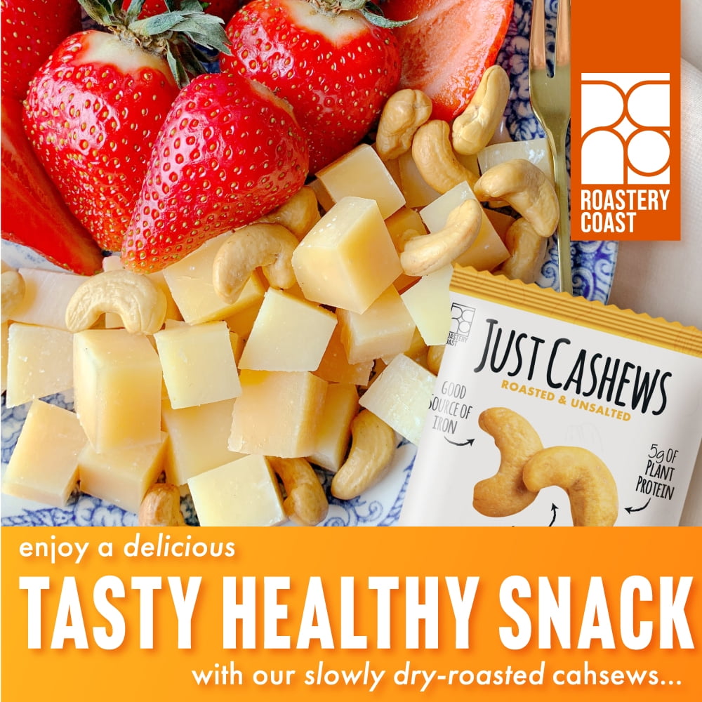 Roastery Coast - Just Cashews Unsalted | 48 Packs | Individually wrapped snack (1 Oz each) | Unsalted Cashews | Non-GMO, Gluten Free, Kosher | Cashew Nuts | Gourmet Snack