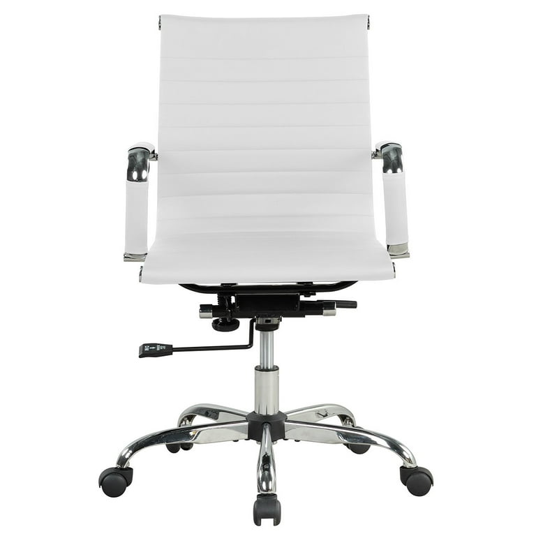 Free Shipping Mainstays Ribbed Back PU Leather Office Chair Adjustable Height White for Teens and Adults Walmart