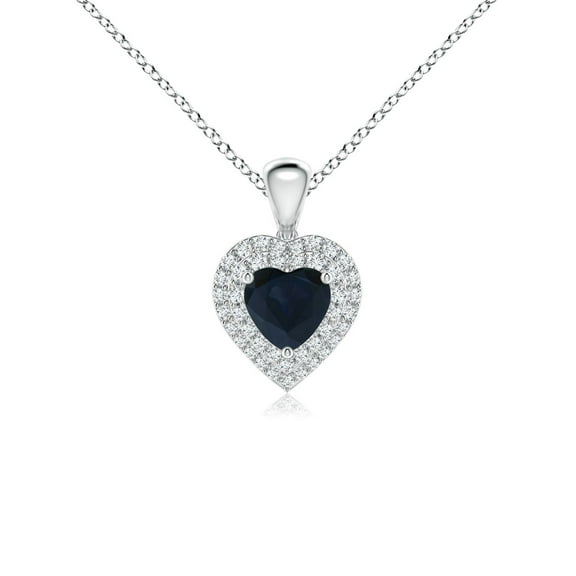 ANGARA Natural Blue Sapphire Heart Pendant with Diamond Double Halo in 14K White Gold for Women (Size-5mm) | September Birthstone, Anniversary, Jewelry Gift for Women | Natural Blue Sapphire Necklace