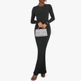 thumbnail image 2 of DHFJKG Dresses For Women Slim Fit Crewneck Long Sleeve Solid Color Maxi Dress Party Club Teacher Casual Office Soft Dresses, 2 of 9