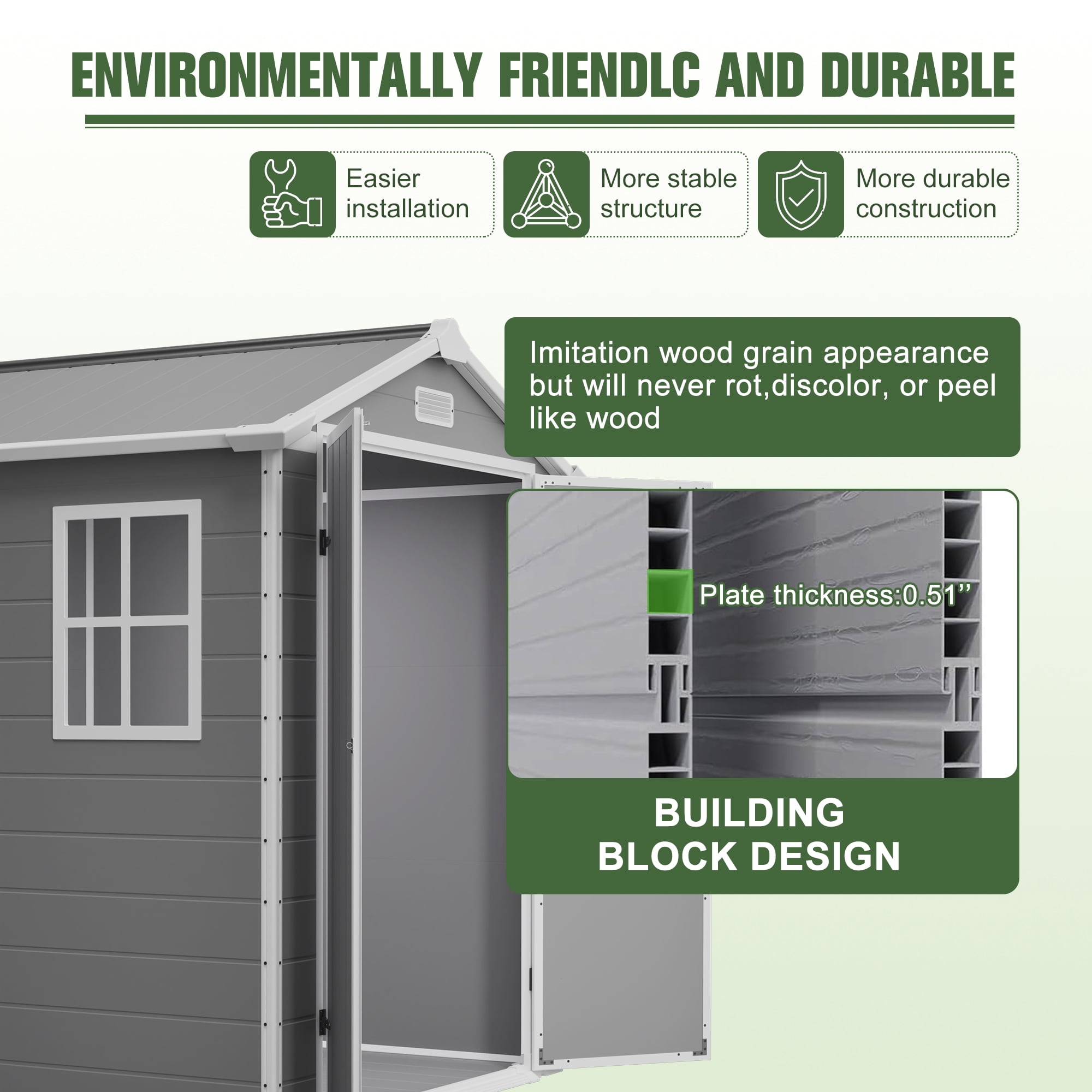 6 x 6 Ft Outdoor Storage Shed with Floor, Resin Tool Shed Heavy Duty Waterproof Plastic Sheds Kit with Window and Lockable Door, Colorfast, for Garden Backyard Patio Outside Tools Shelter