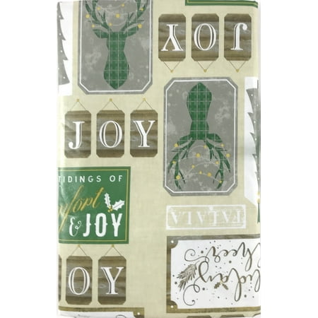 

Christmas Country Deer Vinyl Tablecloth with Soft Backing: Seasonal Joy and Cheer Beige Brown Gray Green 60 Inch Round