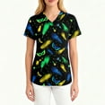 thumbnail image 3 of Garbnen Women's Scrub Tops Mardi Gras Stretch V Neck Short Sleeve Workwear Nurse Uniforms with Pocket Carnival Fat Tuesday Womens Shirts Casual S-5xl, 3 of 4