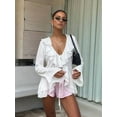 thumbnail image 4 of Women'S Tie Front Tops Sheer Mesh Bell Long Sleeve Ruffle Blouse Shirt Crop Top White L, 4 of 8