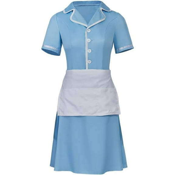 Women Blue Maid Dress Uniform with Apron Outfit