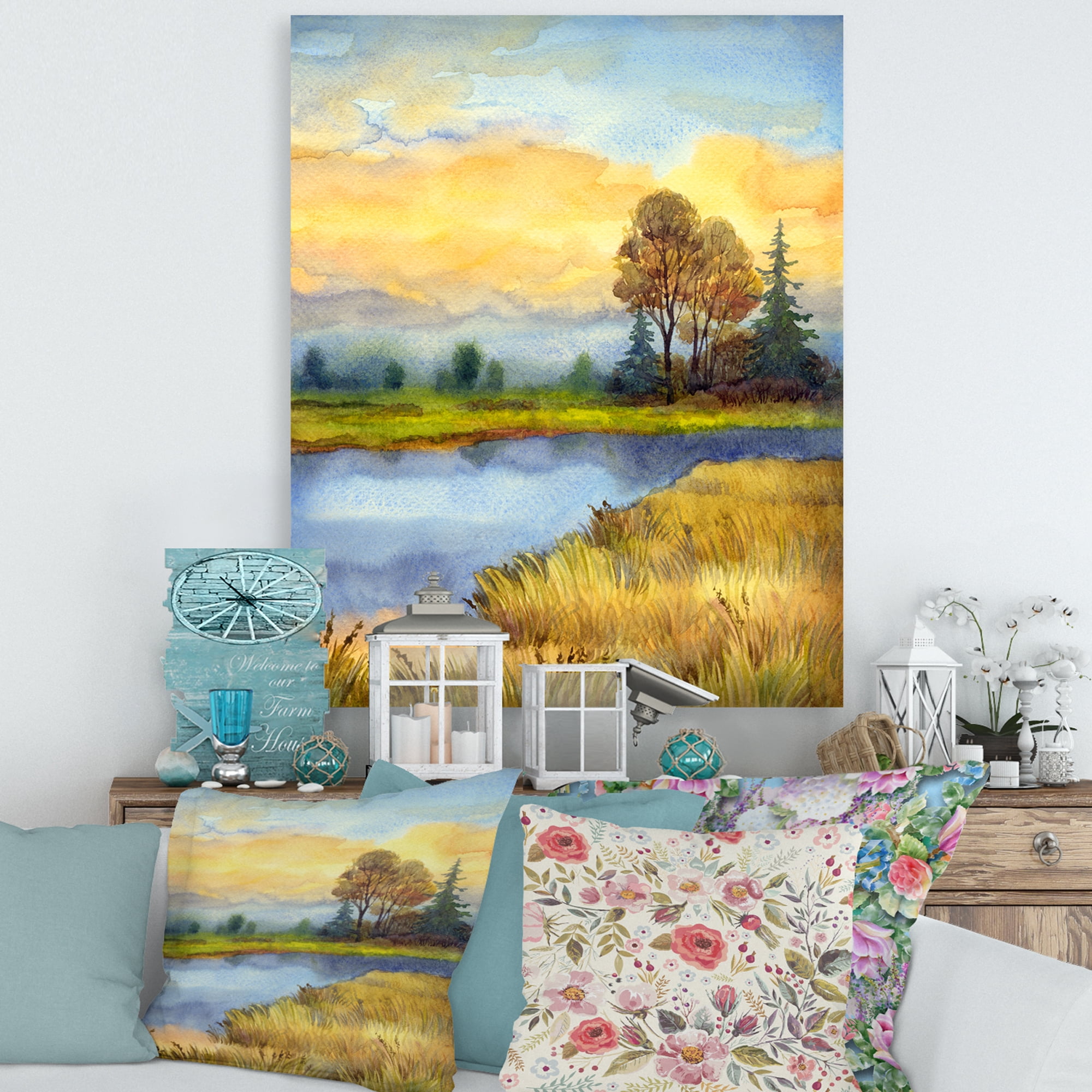 Designart ' The Awakening of Nature Over Meadows ' Lake House Canvas Wall Art Print