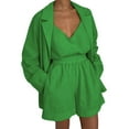 thumbnail image 2 of Tbopshirt Women's 2 Piece Outfits Women's Commuting Fashion V-Neck Solid Color Vest Coat Shorts Lace-Up Suit Wide Leg Pants, 2 of 5