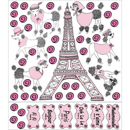 Poodles in Paris Wall Decals Stickers / Eiffel Tower Paris Wall Decor