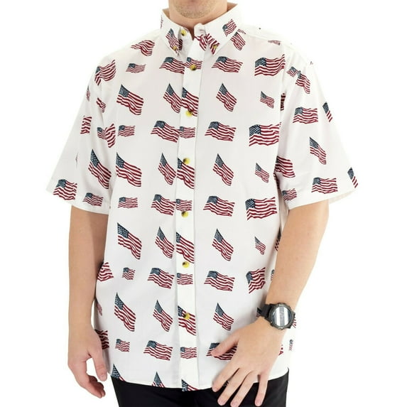 Mens Patriotic American Flags Button Down Shirt Stars and Stripes Sizes Med-5X