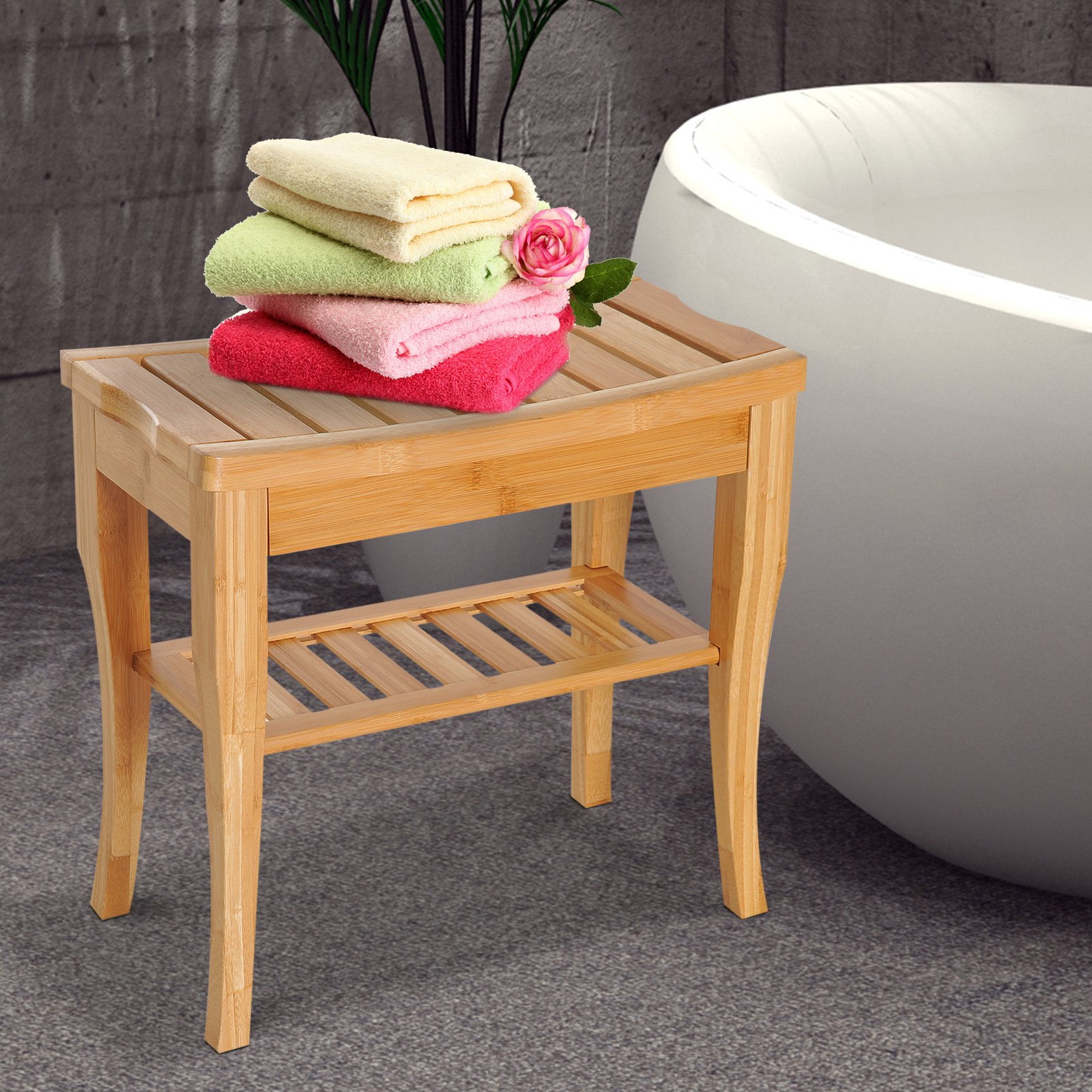 20" Bamboo Shower Bench Bathroom Stool Spa Bath Seat Organizer Storage