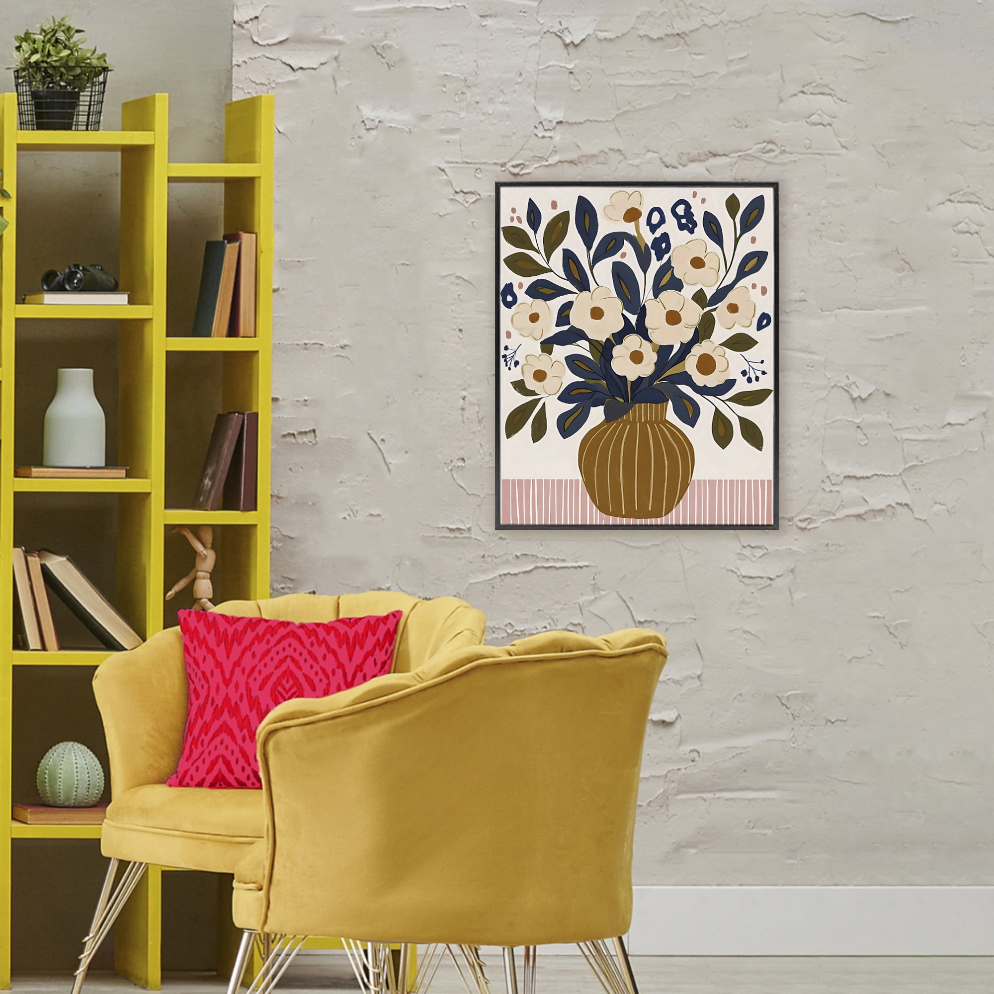 Stupell Industries Boho Floral Vase with Stripes Black Framed Giclee Art, design by Creative Studio