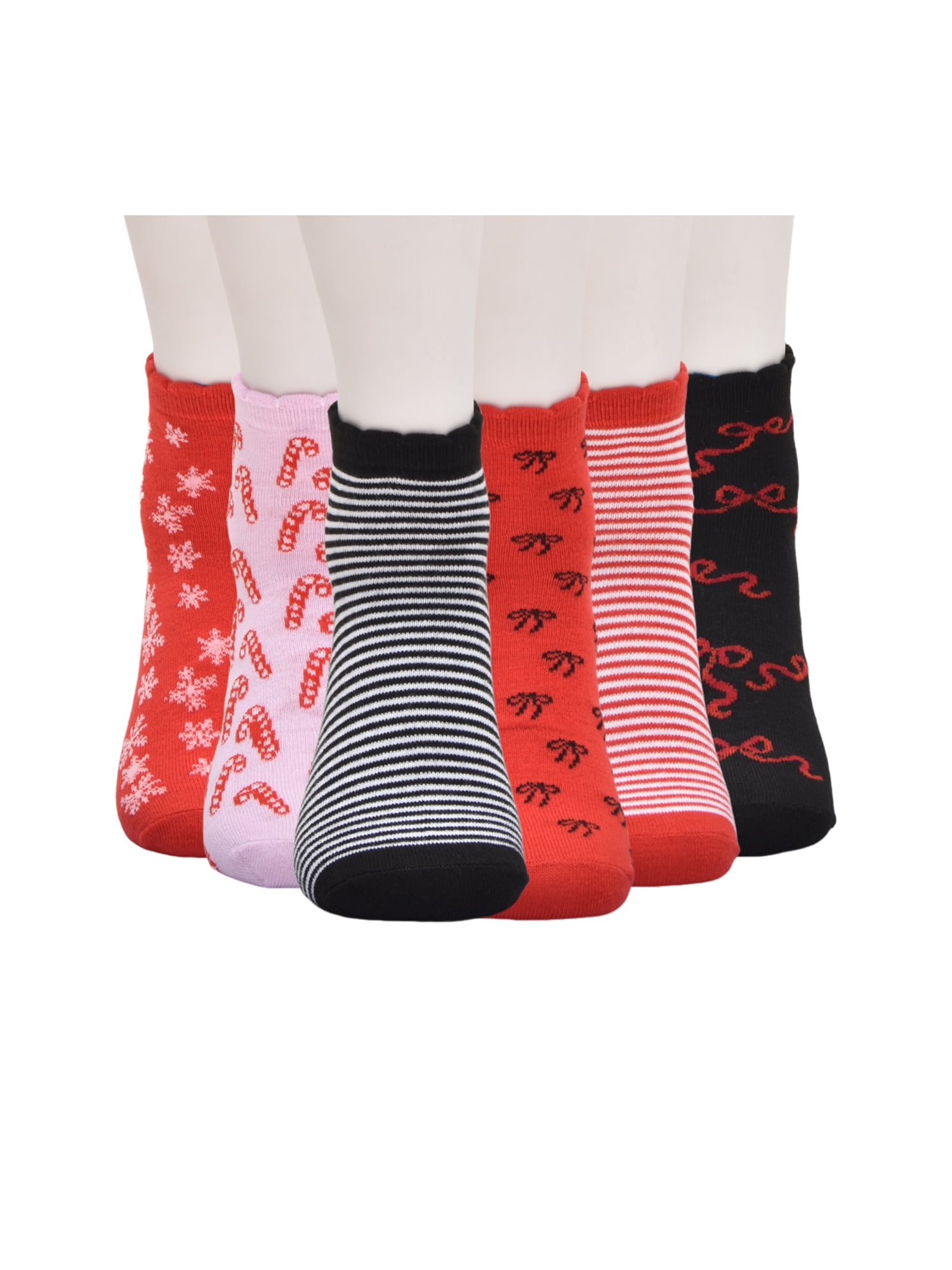 Wonder Nation Girls Stripe and Bow Quarter Crews Socks, 6-pack, Size Large (Shoe Size 3-9)