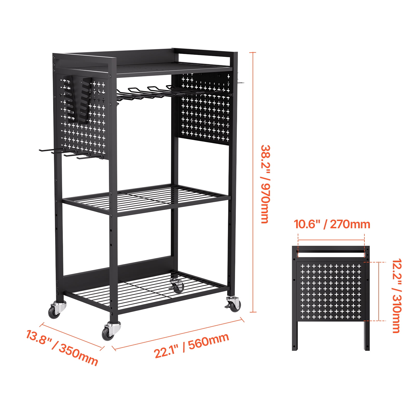 VEVOR 4-tier Tool Organizer Cart, 150 lbs Load Capacity, Floor Stand Rolling Drill Holder and Stability Storage Rack, Heavy Duty Garage Floor Rolling Storage Cart for Workshop, Garage, Black