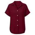 thumbnail image 6 of Caywon Women's Summer Short Sleeve Button Down Collared Shirt with pair Front Chest Patch Pockets and loose form Curved Hemline for Daily Casual Wear, 6 of 6
