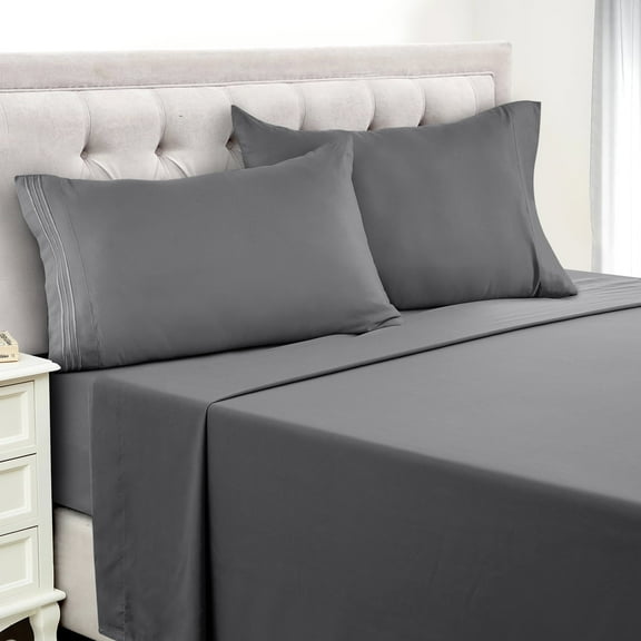 Lux Decor Collection 4 Piece Twin Bed Sheets Set - 16 Inch Deep Pocket Microfiber Sheets - Dark Gray