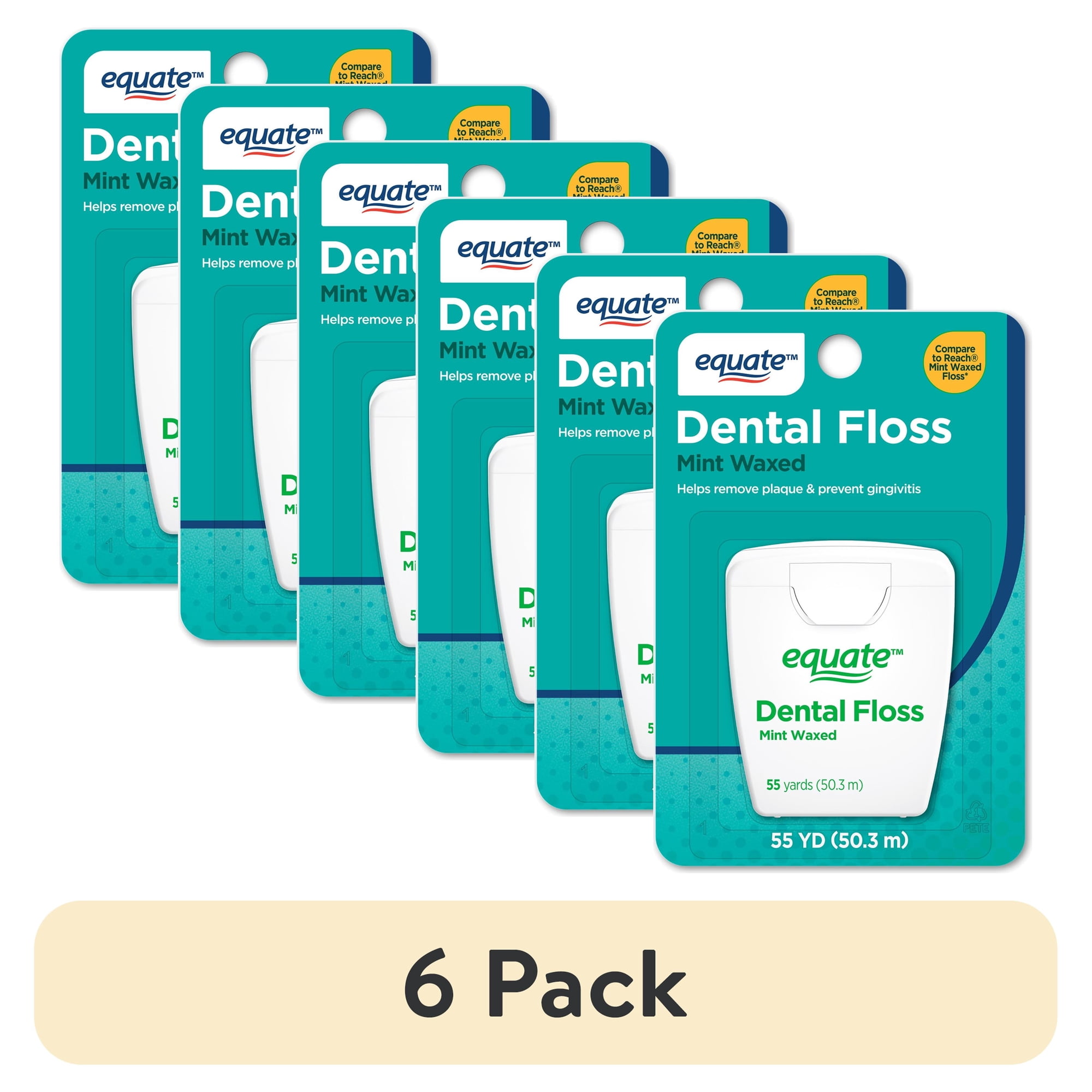 (6 pack) Equate Nylon Dental Floss, Mint Waxed, 55 yds