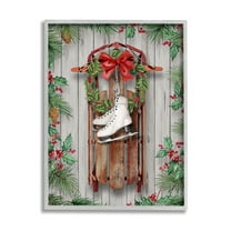 Stupell Industries Winter Ice Skates & Sled Holiday Painting Gray Framed Art Print Wall Art, 16 x 20