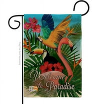 Breeze Decor BD-BI-G-105053-IP-DB-D-US18-BD 13 x 18.5 in. Tropical Bird Paradise Burlap Garden Friends Birds Impressions Decorative Vertical Double Sided Flag