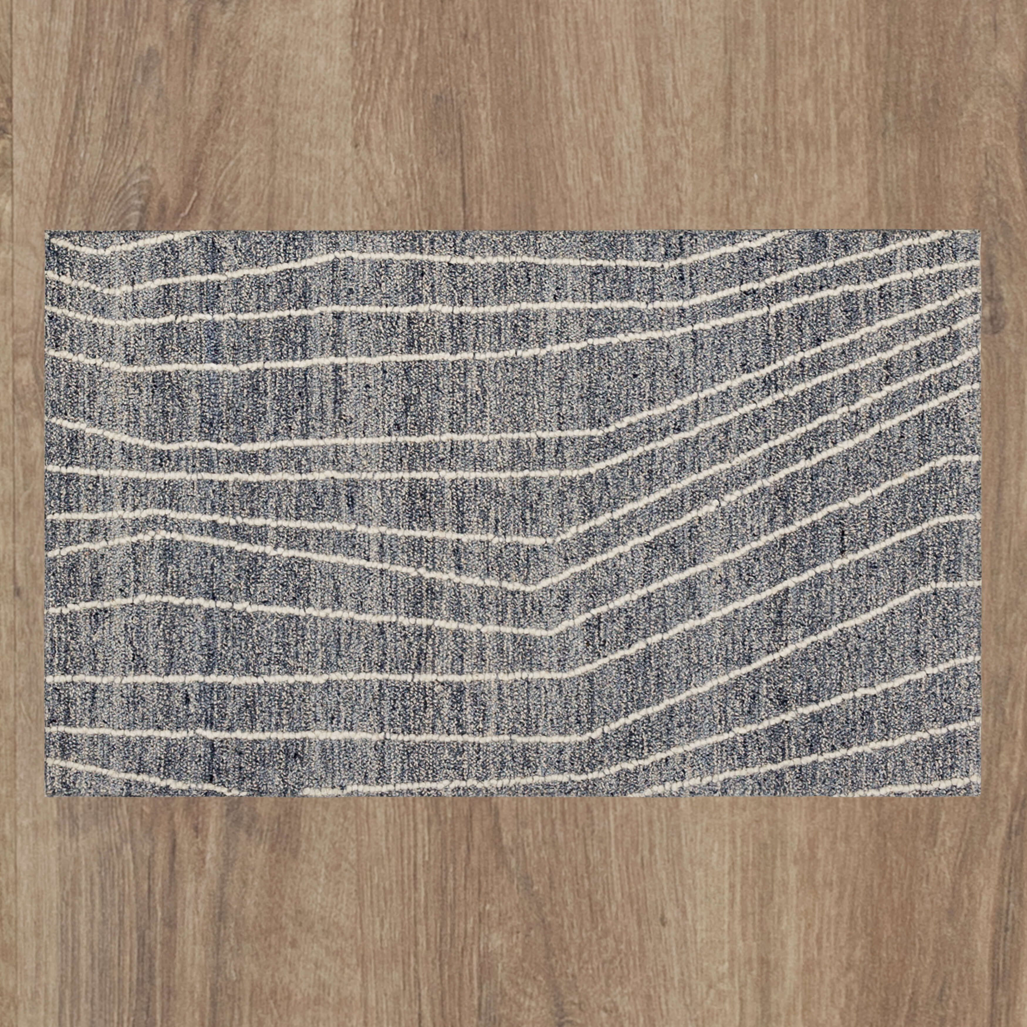 Mainstays Wool Lines Plush Indoor Fade Resistant Tufted Area Rug, Navy, 1'8" x 2'10"