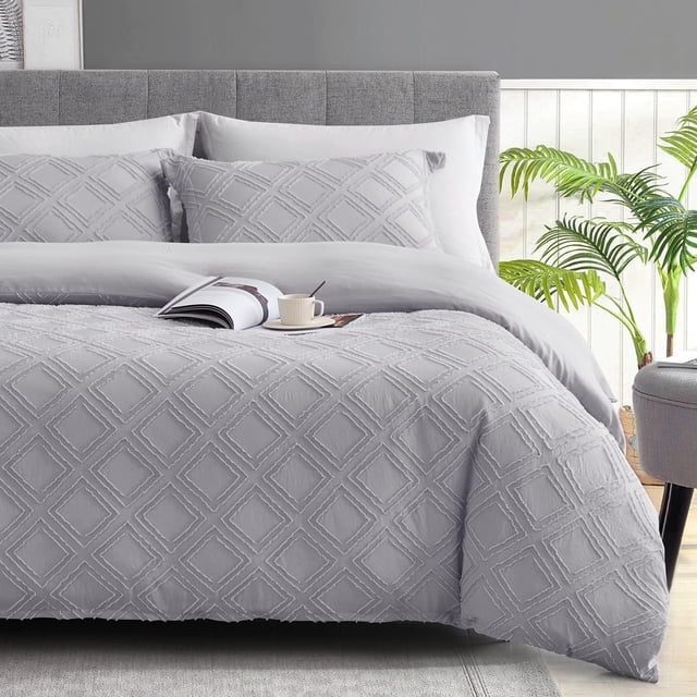 Maple&Stone Queen Duvet Cover Set Pieces Textu Tufted Boho Bedding Sets Zipper Closure Design with Ties Duvet Cover + Pillow Shams Comforter NOT Included ( Queen Siz