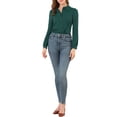 thumbnail image 2 of MODA NOVA Junior's Peter Pan Collar Self Tie Neck Puff  Sleeve Shirt Dark Green S, 2 of 5
