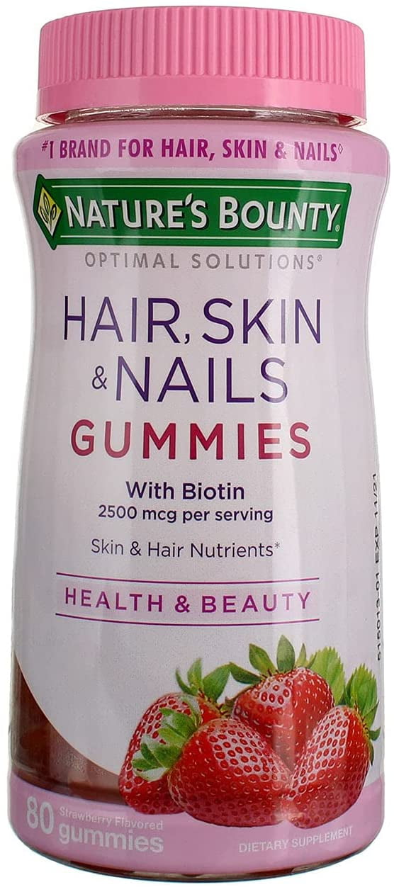 Nature's Bounty Optimal Solutions Hair, Skin and Nails Gummies with Biotin,  Strawberry Flavored 80 ea 