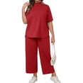thumbnail image 4 of Women's Plus Size 2 Piece Outfits Casual Top and Wide Leg Pants Loose Pants Lounge Set, 4 of 5