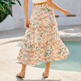 thumbnail image 5 of Women Boho Vintage Floral Print Long Skirt Summer Tiered Maxi Skirt Brown M, 5 of 5